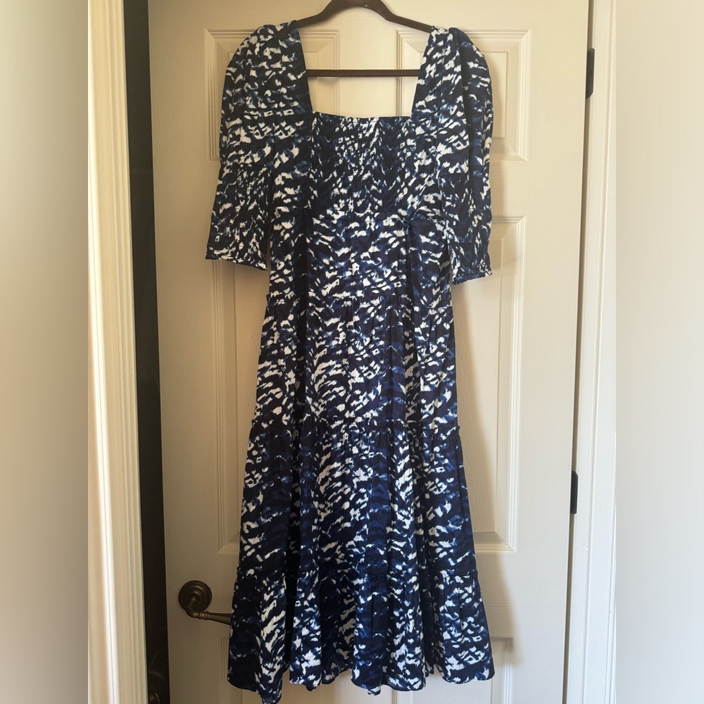 Diane Von Furstenberg midi dress, size 8. Blue and white. Pristine condition.